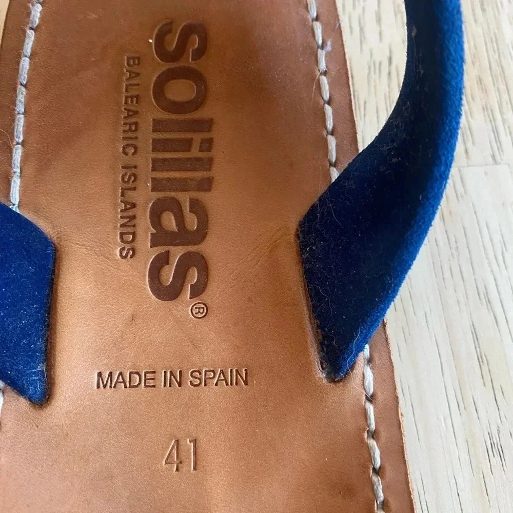 Solillas Frilled Flat Leather Sandal Indigo Blue Size 10 Made in Spain - Picture 5 of 8
